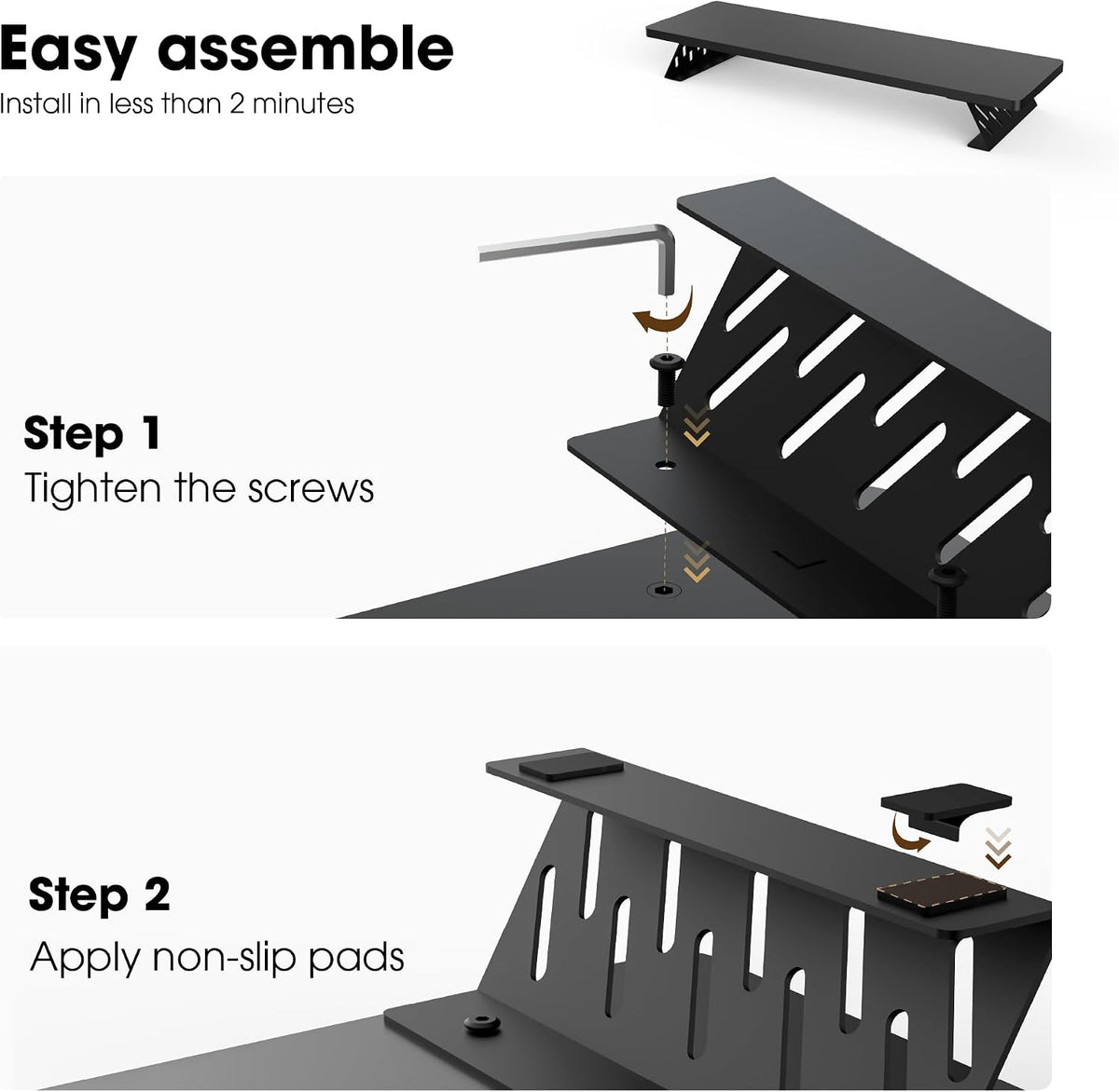 Monitor Stand Riser, Wooden & Metal Desk Shelf Organizer, Brown