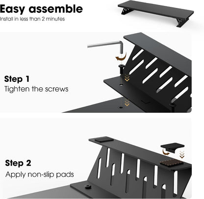 Monitor Stand Riser, Wooden & Metal Desk Shelf Organizer, Brown