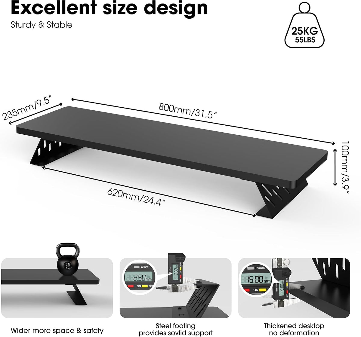 Monitor Stand Riser, Wooden & Metal Desk Shelf Organizer, Brown