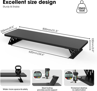 Monitor Stand Riser, Wooden & Metal Desk Shelf Organizer, Brown