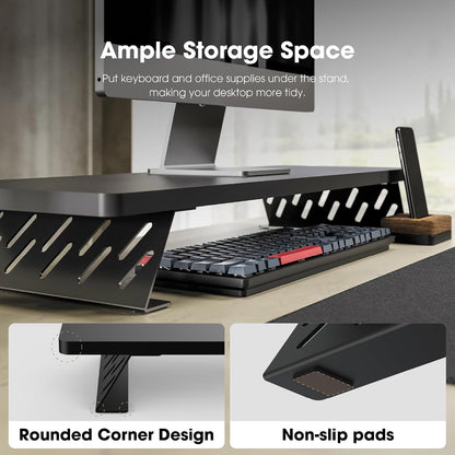Monitor Stand Riser, Wooden & Metal Desk Shelf Organizer, Brown