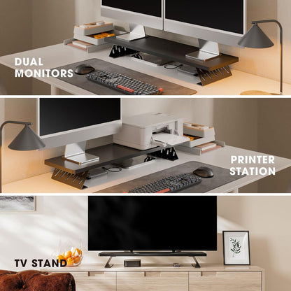 Monitor Stand Riser, Wooden & Metal Desk Shelf Organizer, Brown