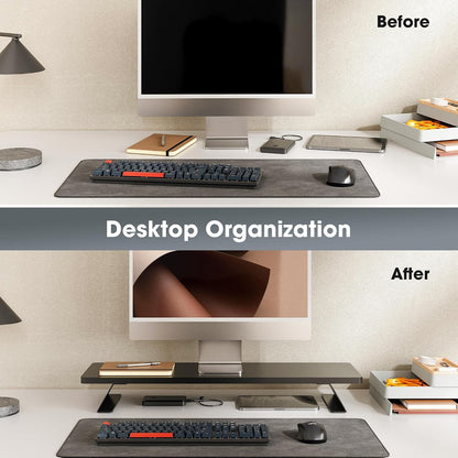 Monitor Stand Riser, Wooden & Metal Desk Shelf Organizer, Brown