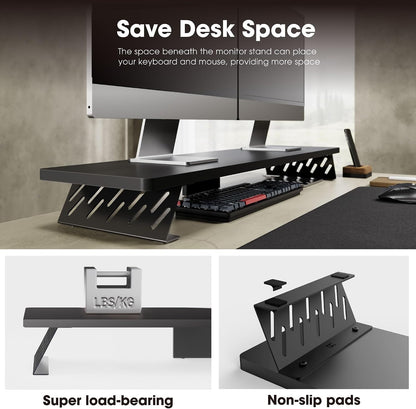 Monitor Stand Riser, Wooden & Metal Desk Shelf Organizer, Brown