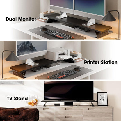 Monitor Stand Riser, Wooden & Metal Desk Shelf Organizer, Brown