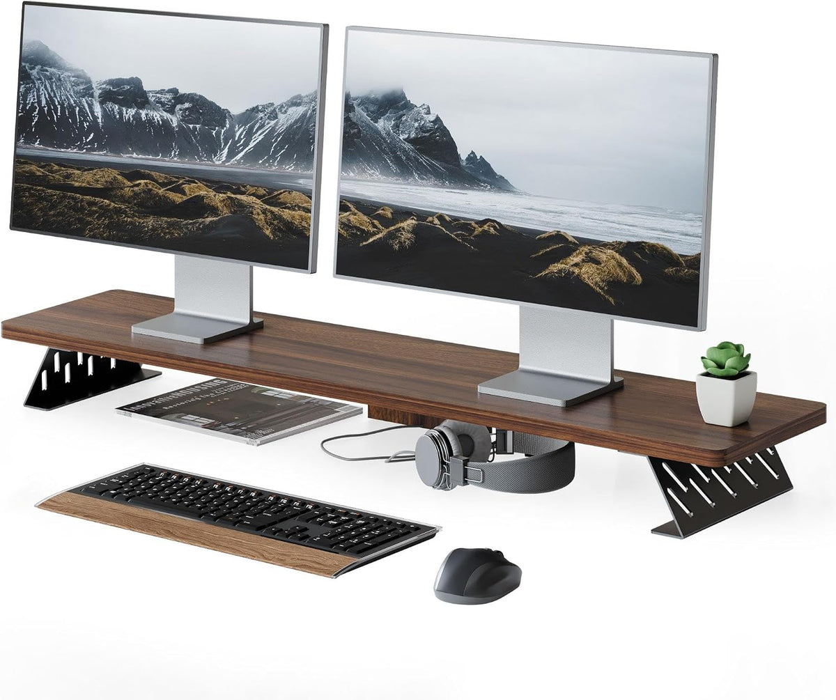 Monitor Stand Riser, Wooden & Metal Desk Shelf Organizer, Brown
