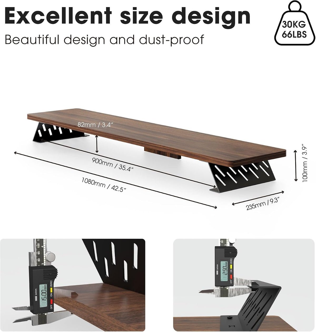 Monitor Stand Riser, Wooden & Metal Desk Shelf Organizer, Brown