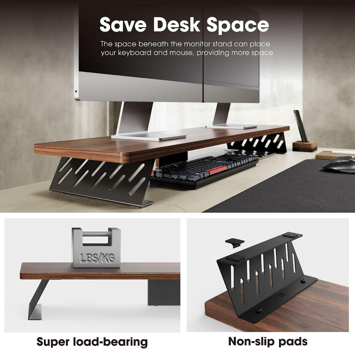 Monitor Stand Riser, Wooden & Metal Desk Shelf Organizer, Brown