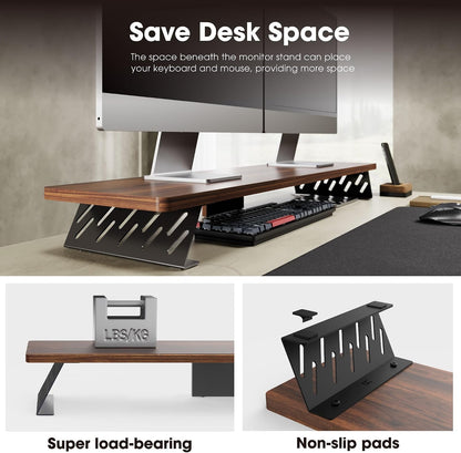 Monitor Stand Riser, Wooden & Metal Desk Shelf Organizer, Brown