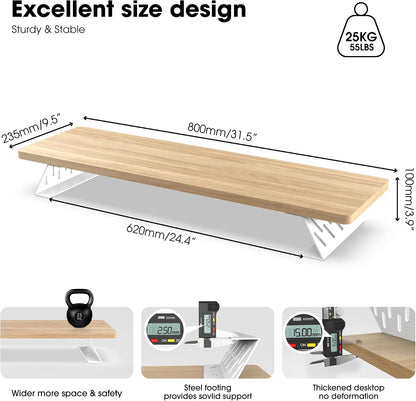 Monitor Stand Riser, Wooden & Metal Desk Shelf Organizer, Brown