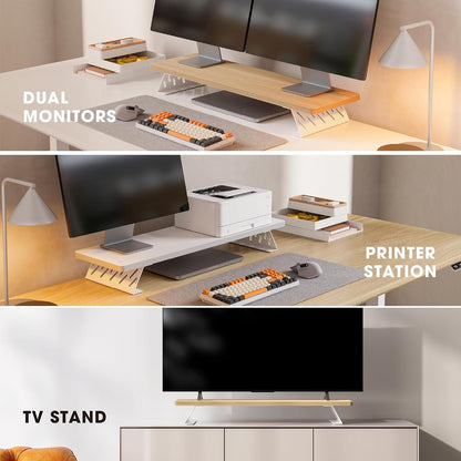 Monitor Stand Riser, Wooden & Metal Desk Shelf Organizer, Brown