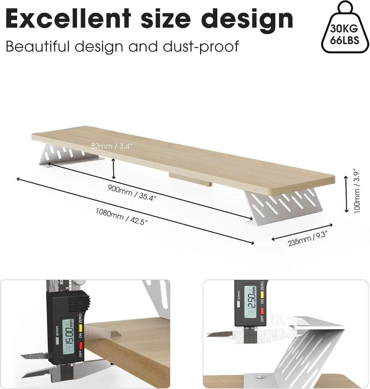Monitor Stand Riser, Wooden & Metal Desk Shelf Organizer, Brown