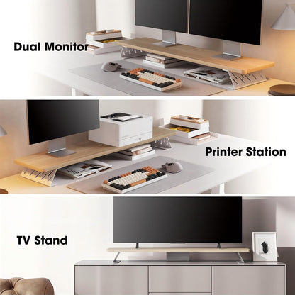 Monitor Stand Riser, Wooden & Metal Desk Shelf Organizer, Brown