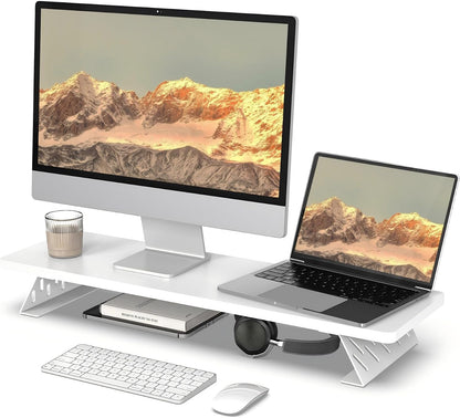 Monitor Stand Riser, Wooden & Metal Desk Shelf Organizer, Brown