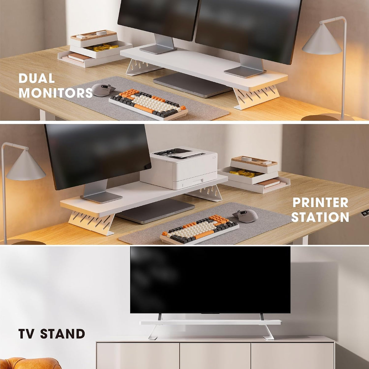 Monitor Stand Riser, Wooden & Metal Desk Shelf Organizer, Brown