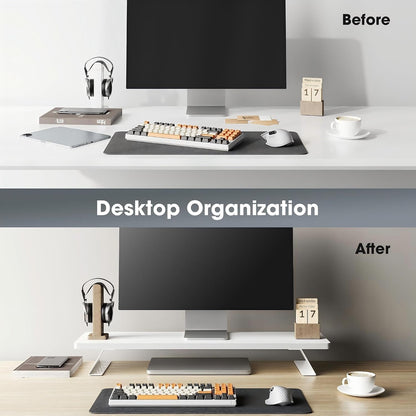 Monitor Stand Riser, Wooden & Metal Desk Shelf Organizer, Brown