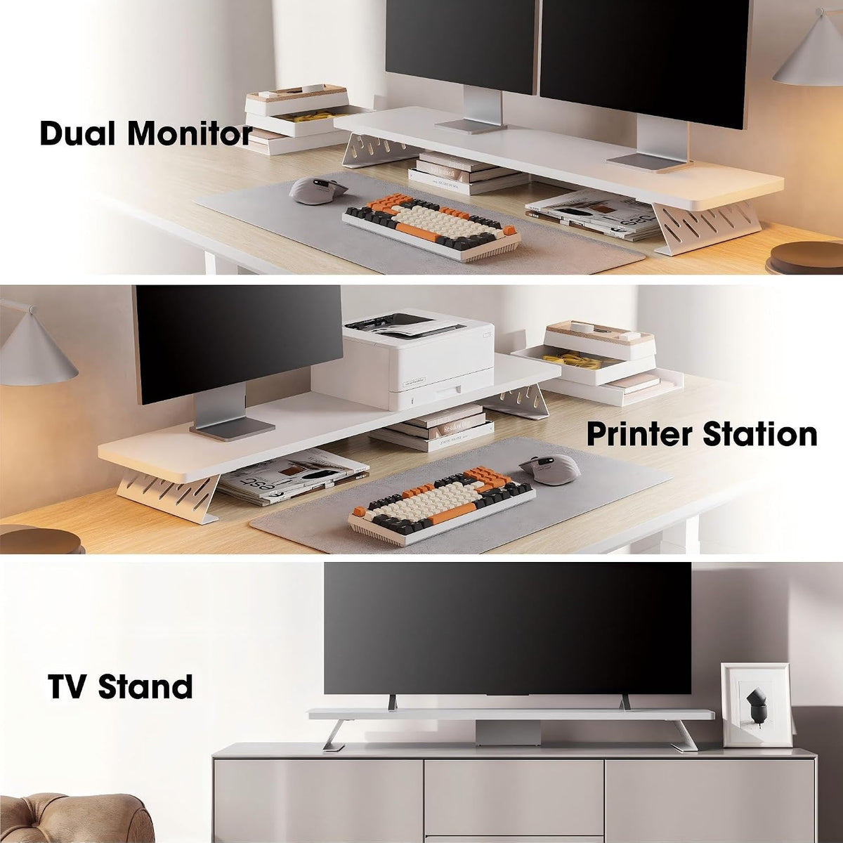 Monitor Stand Riser, Wooden & Metal Desk Shelf Organizer, Brown
