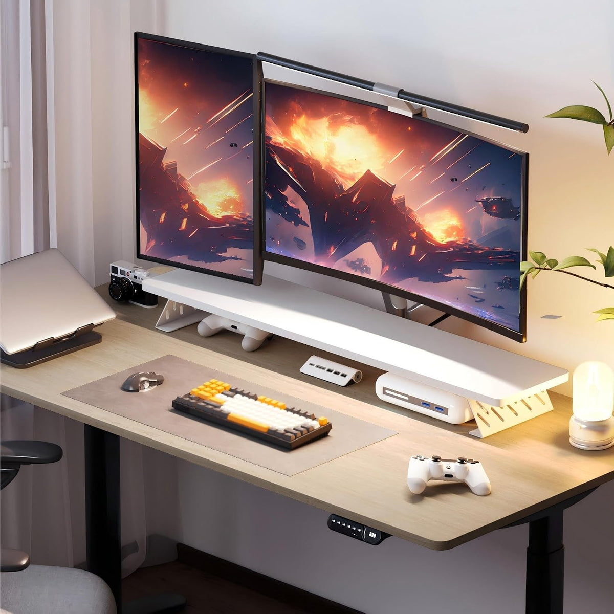 Monitor Stand Riser, Wooden & Metal Desk Shelf Organizer, Brown