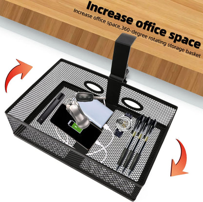 RHBLME Black Under Desk Drawer Storage - 360-Degree Rotating Desk Organizer Clamp-on Swivel Pencil Drawer Shelf for Office Tables