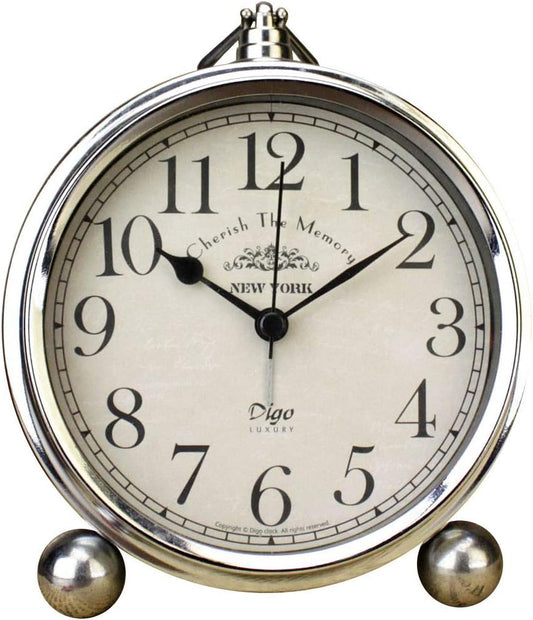 Vintage Table Clock, Iron European Style Desk Clock Battery Operated