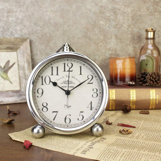 Vintage Table Clock, Iron European Style Desk Clock Battery Operated