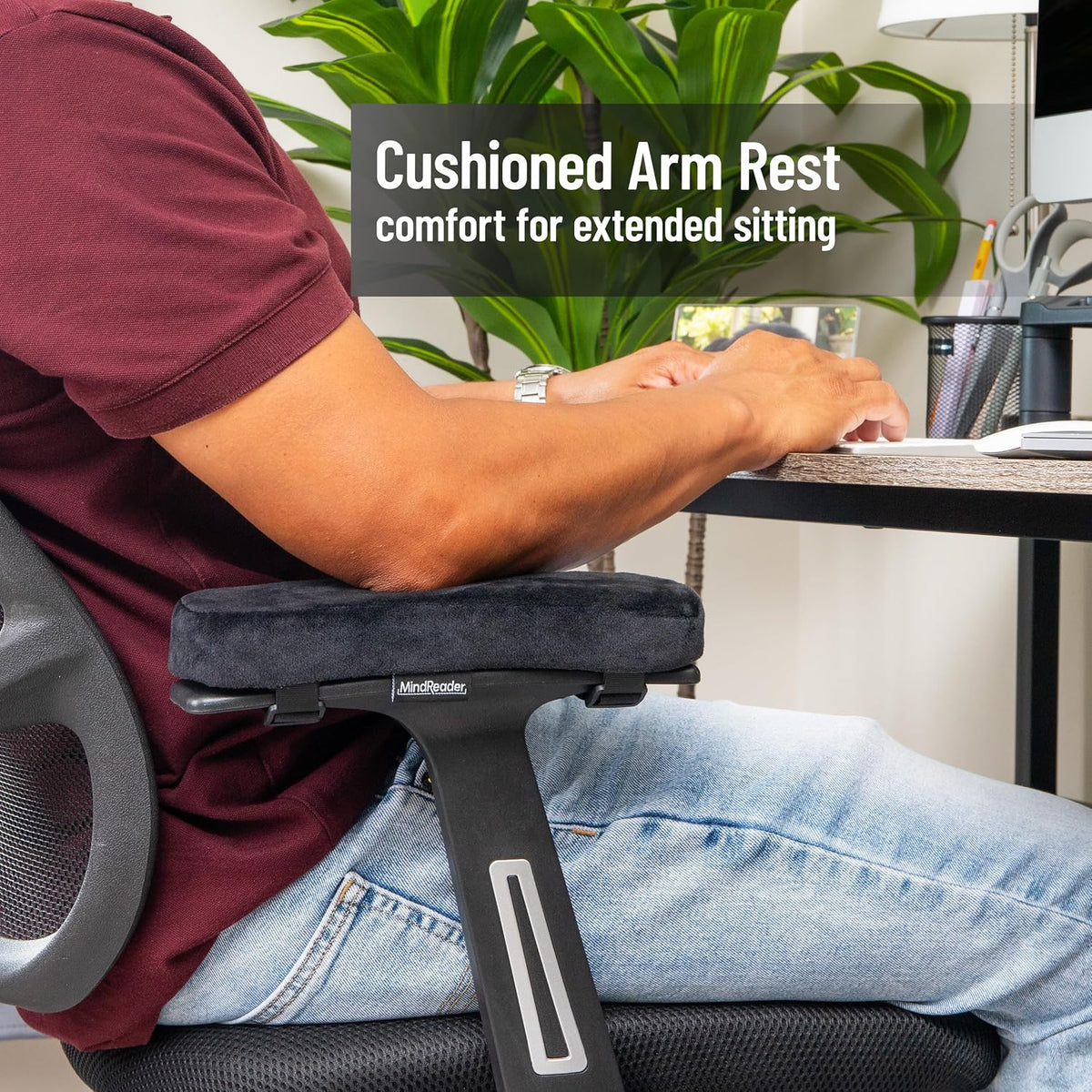 Air-Cloud Memory Foam Armrest Pads, Office & Gaming Chair Arm Rests, Elbow Support with Washable Cover, Black