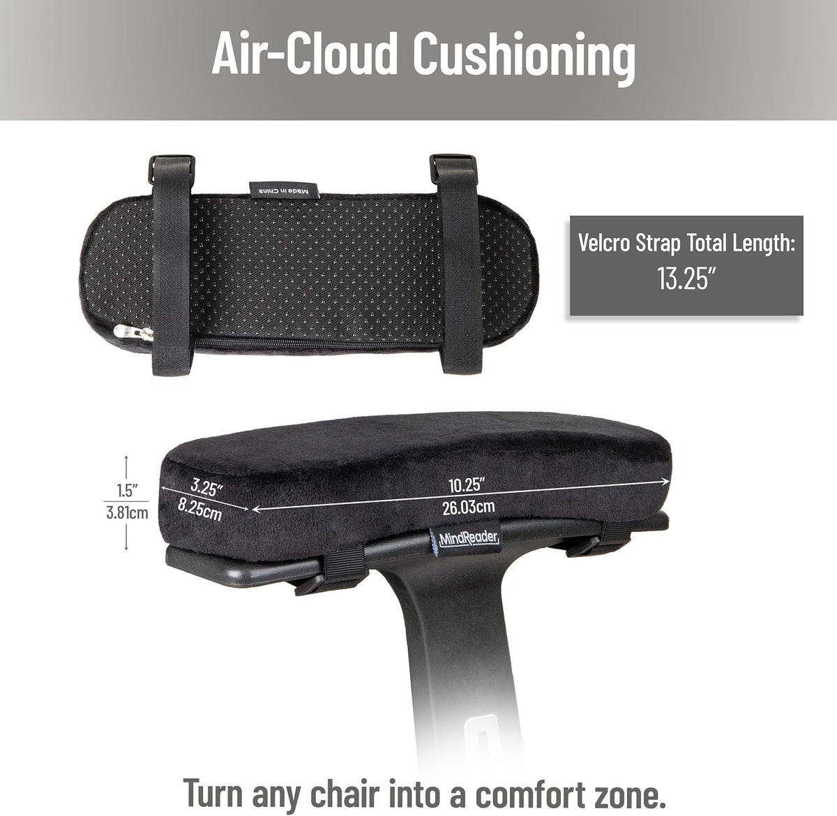 Air-Cloud Memory Foam Armrest Pads, Office & Gaming Chair Arm Rests, Elbow Support with Washable Cover, Black