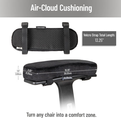 Air-Cloud Memory Foam Armrest Pads, Office & Gaming Chair Arm Rests, Elbow Support with Washable Cover, Black