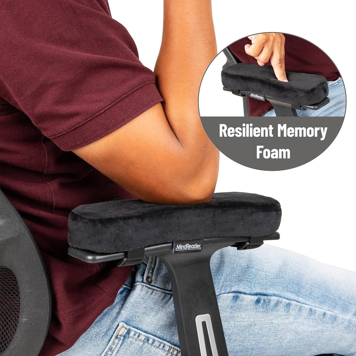 Air-Cloud Memory Foam Armrest Pads, Office & Gaming Chair Arm Rests, Elbow Support with Washable Cover, Black