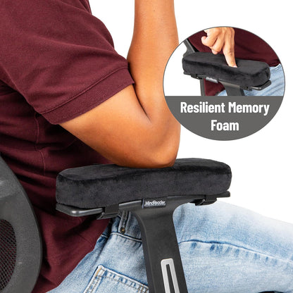 Air-Cloud Memory Foam Armrest Pads, Office & Gaming Chair Arm Rests, Elbow Support with Washable Cover, Black