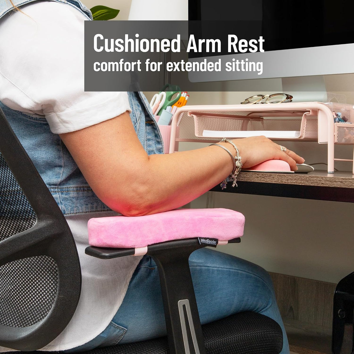Air-Cloud Memory Foam Armrest Pads, Office & Gaming Chair Arm Rests, Elbow Support with Washable Cover, Black