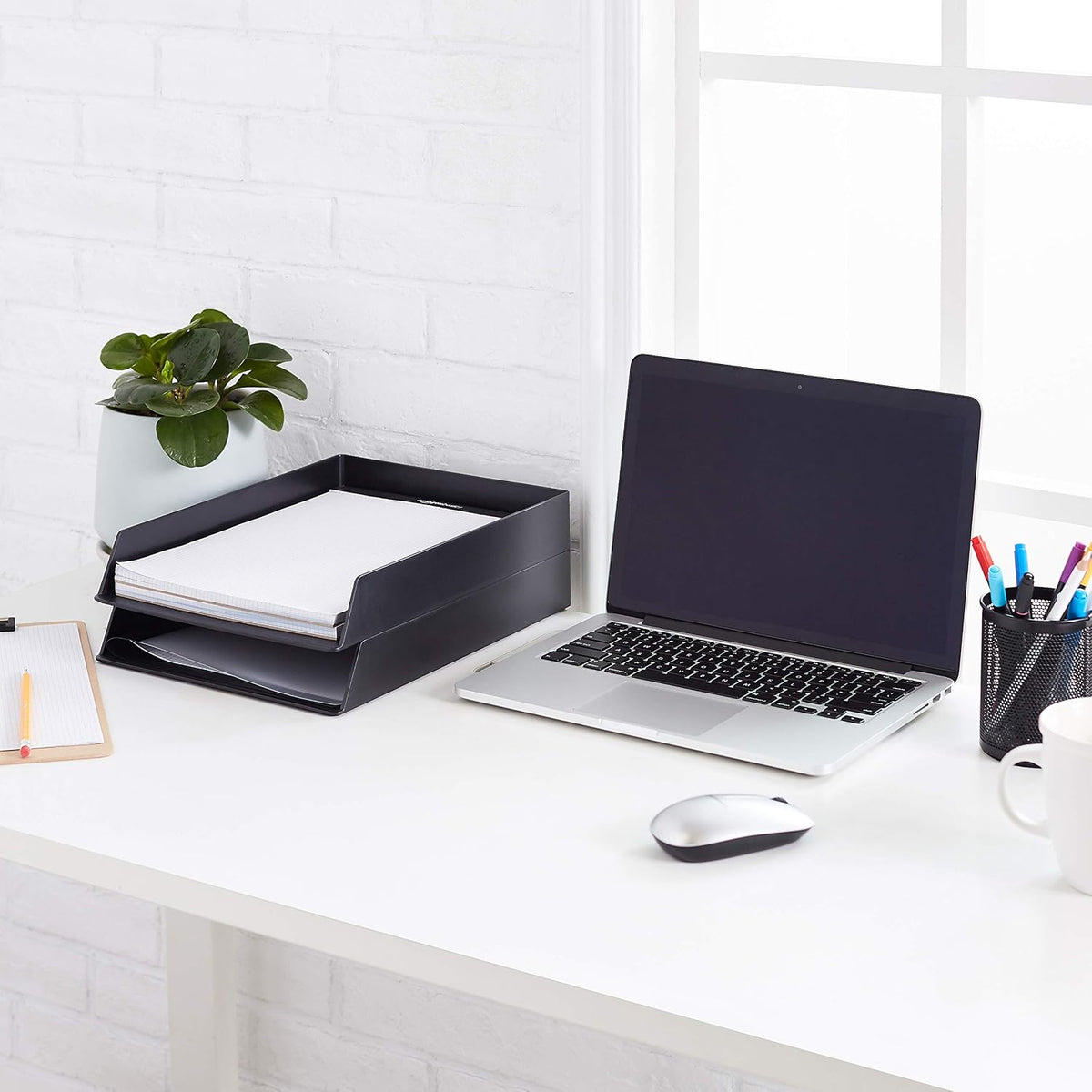 Rectangular Plastic Desk Organizer, letter size Tray, 9.7 x 2.2 x 13 inches, Black