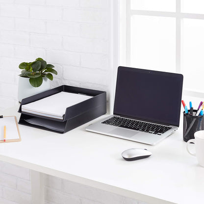 Rectangular Plastic Desk Organizer, letter size Tray, 9.7 x 2.2 x 13 inches, Black