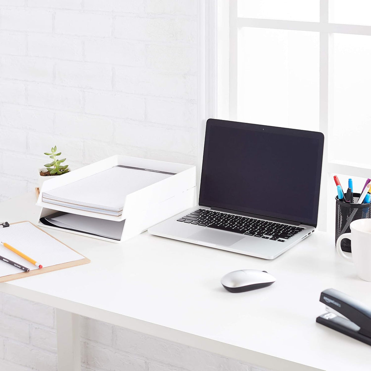 Rectangular Plastic Desk Organizer, letter size Tray, 9.7 x 2.2 x 13 inches, Black