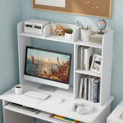 Desktop Bookshelf, Countertop Storage Hutch with 5 Shelves for Computer Desk, Desk 3-Tier Display Rack, Multipurpose Wood Desktop Hutch Storage Organizer for Dorm Office Home
