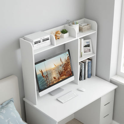 Desktop Bookshelf, Countertop Storage Hutch with 5 Shelves for Computer Desk, Desk 3-Tier Display Rack, Multipurpose Wood Desktop Hutch Storage Organizer for Dorm Office Home