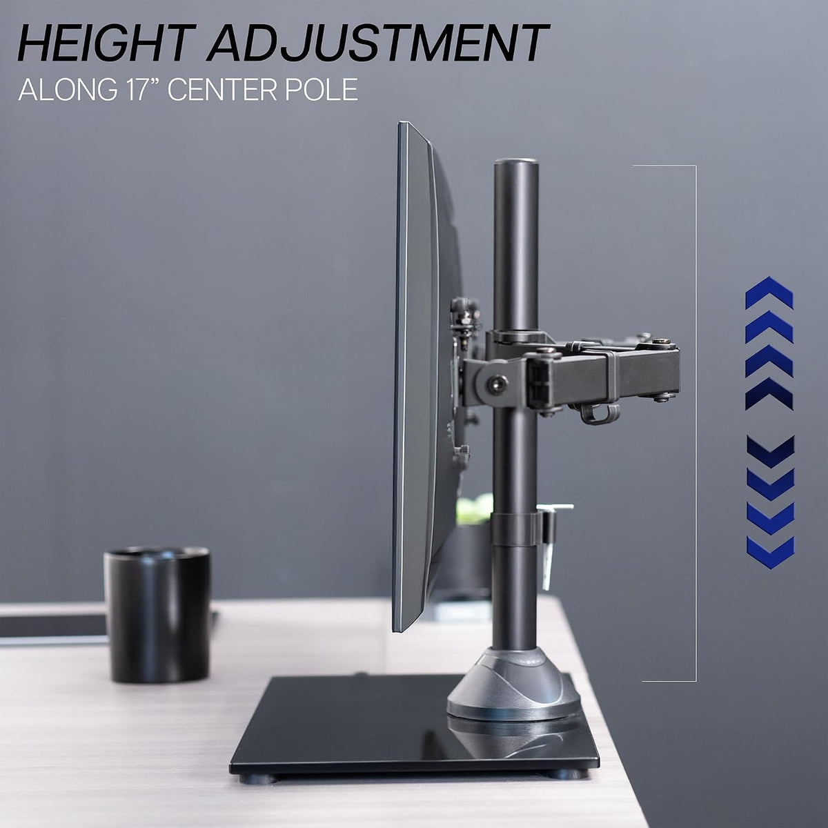 Freestanding Dual Monitor Stand with Sleek Glass Base and Adjustable Arms, Mounts 2 Screens up to 32 inch and 22 lbs Each, Black, STAND-V002FG