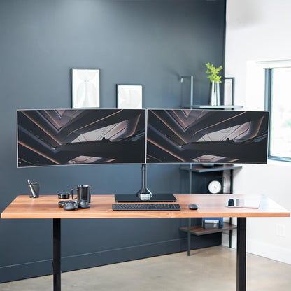 Freestanding Dual Monitor Stand with Sleek Glass Base and Adjustable Arms, Mounts 2 Screens up to 32 inch and 22 lbs Each, Black, STAND-V002FG