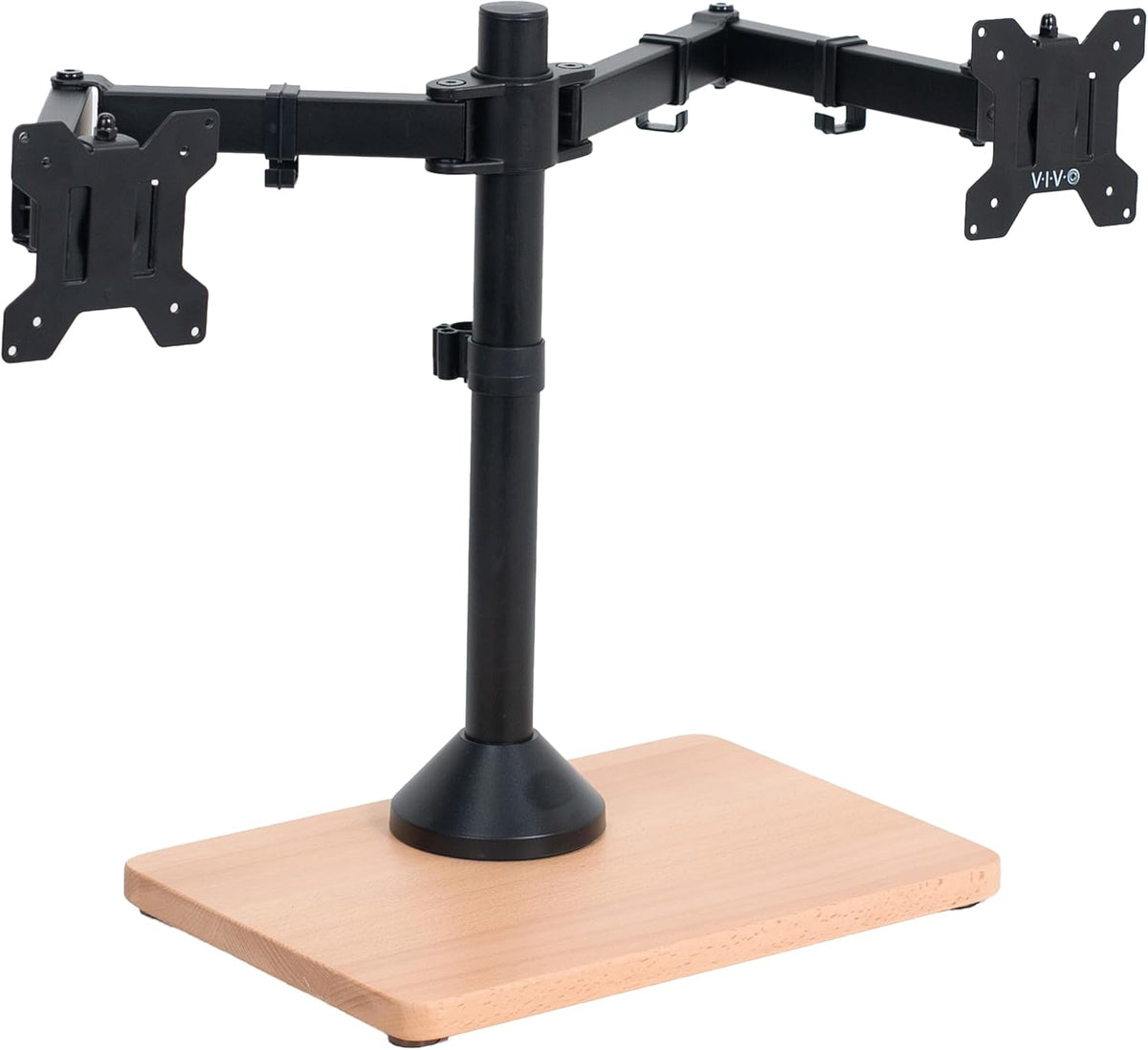 Freestanding Dual Monitor Stand with Sleek Glass Base and Adjustable Arms, Mounts 2 Screens up to 32 inch and 22 lbs Each, Black, STAND-V002FG