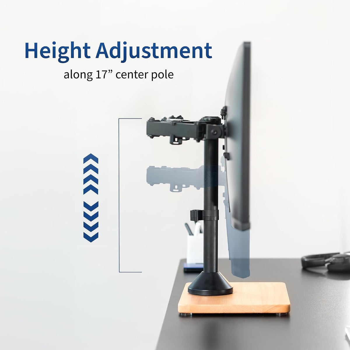 Freestanding Dual Monitor Stand with Sleek Glass Base and Adjustable Arms, Mounts 2 Screens up to 32 inch and 22 lbs Each, Black, STAND-V002FG