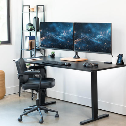 Freestanding Dual Monitor Stand with Sleek Glass Base and Adjustable Arms, Mounts 2 Screens up to 32 inch and 22 lbs Each, Black, STAND-V002FG