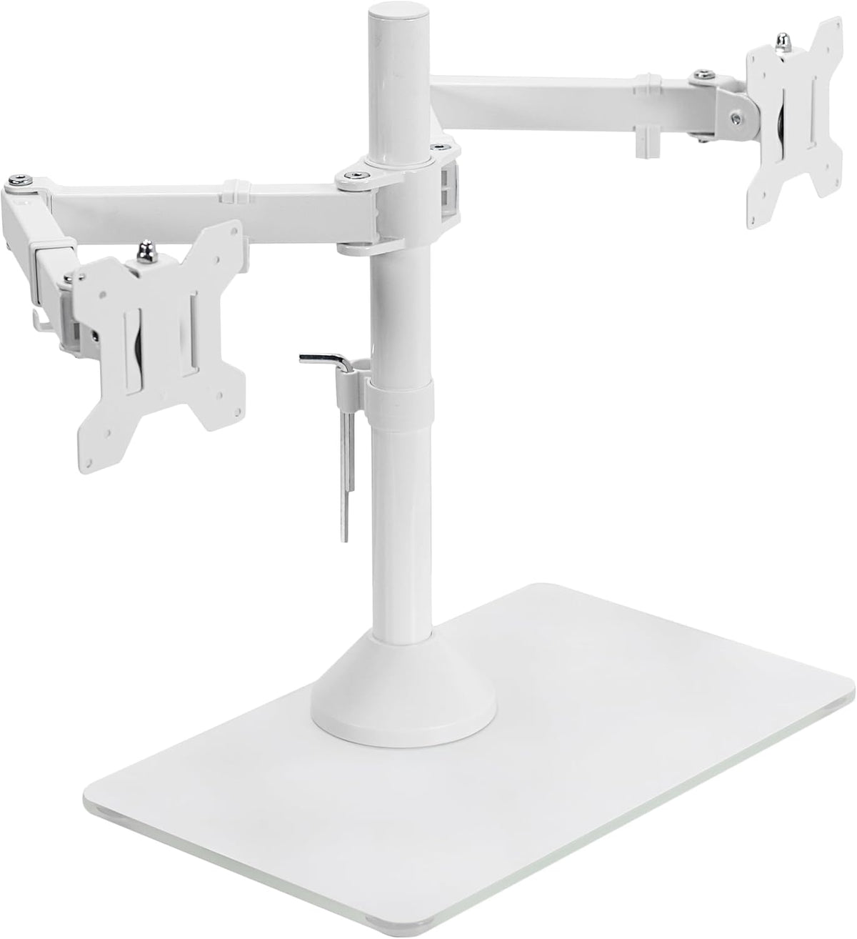 Freestanding Dual Monitor Stand with Sleek Glass Base and Adjustable Arms, Mounts 2 Screens up to 32 inch and 22 lbs Each, Black, STAND-V002FG