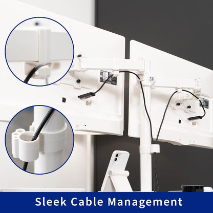 Freestanding Dual Monitor Stand with Sleek Glass Base and Adjustable Arms, Mounts 2 Screens up to 32 inch and 22 lbs Each, Black, STAND-V002FG