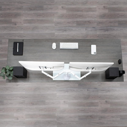 Freestanding Dual Monitor Stand with Sleek Glass Base and Adjustable Arms, Mounts 2 Screens up to 32 inch and 22 lbs Each, Black, STAND-V002FG
