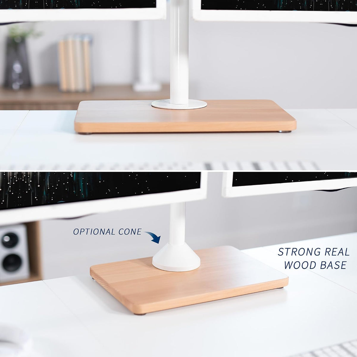 Freestanding Dual Monitor Stand with Sleek Glass Base and Adjustable Arms, Mounts 2 Screens up to 32 inch and 22 lbs Each, Black, STAND-V002FG