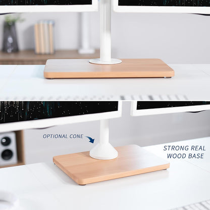 Freestanding Dual Monitor Stand with Sleek Glass Base and Adjustable Arms, Mounts 2 Screens up to 32 inch and 22 lbs Each, Black, STAND-V002FG