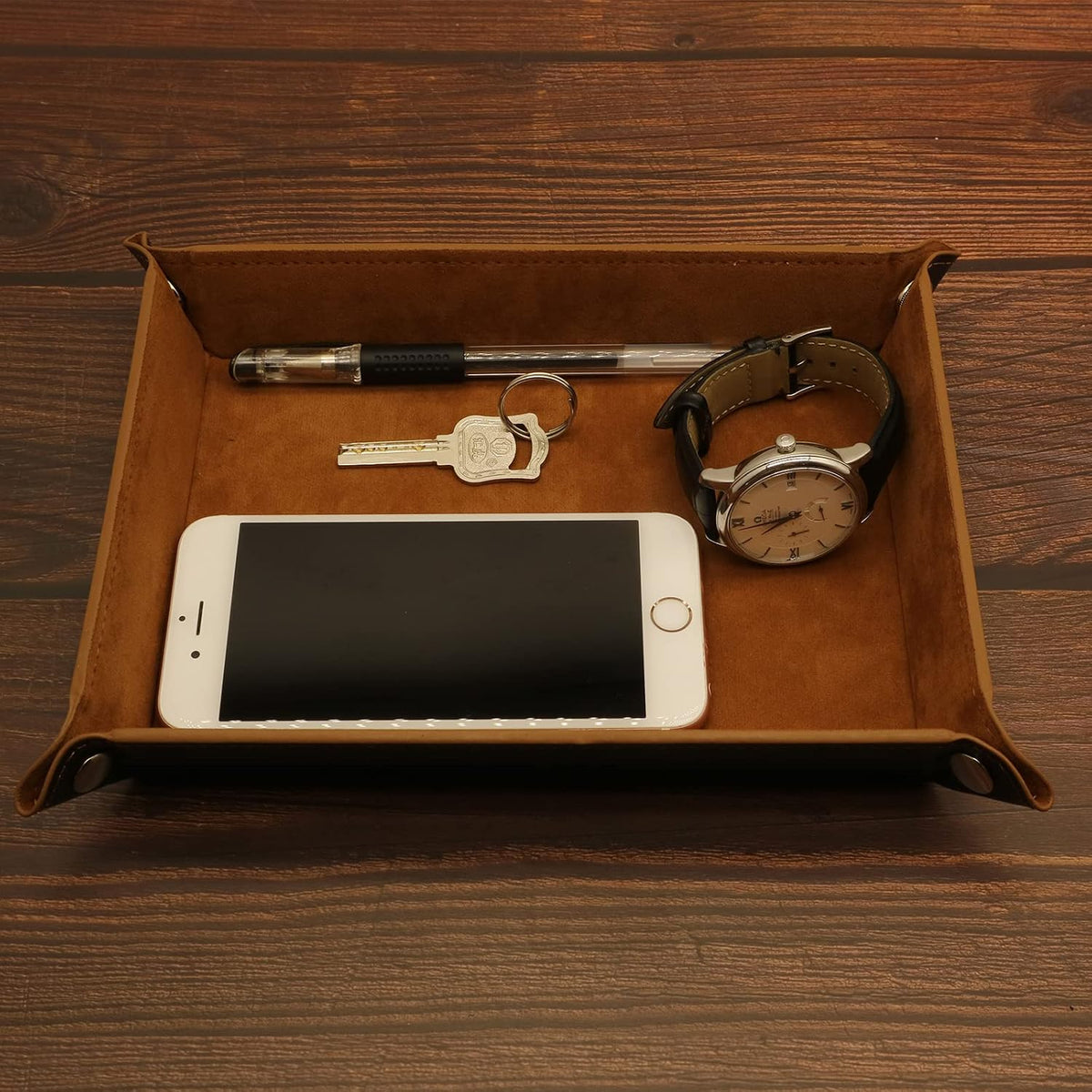 Valet Organizer - Catchall Tray for Jewelry, Wallets, Watches, Keys, Coins, Phones, Glasses - Perfect for Nightstand, Desk, Entryway