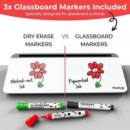 Glass Desktop Whiteboard with Storage, Desk Dry Erase Board Buddy