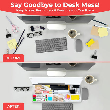 Glass Desktop Whiteboard with Storage, Desk Dry Erase Board Buddy