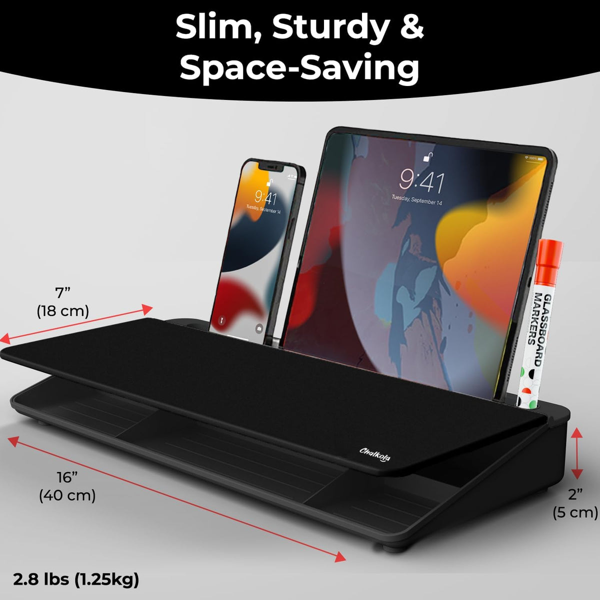 Glass Desktop Whiteboard with Storage, Desk Dry Erase Board Buddy